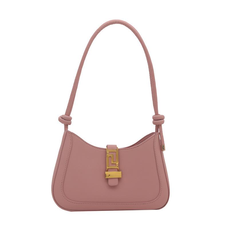 Stylish Large Capacity French Commuter Shoulder Bag With Lock Closure For Women In White Black Pink Khaki Brown
