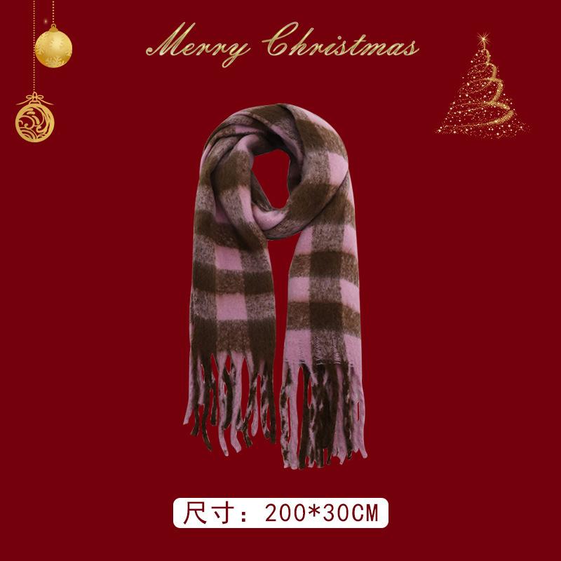 New gift Christmas red fringed plaid scarf women's winter high-end feeling warm Korean shawl thickened scarf