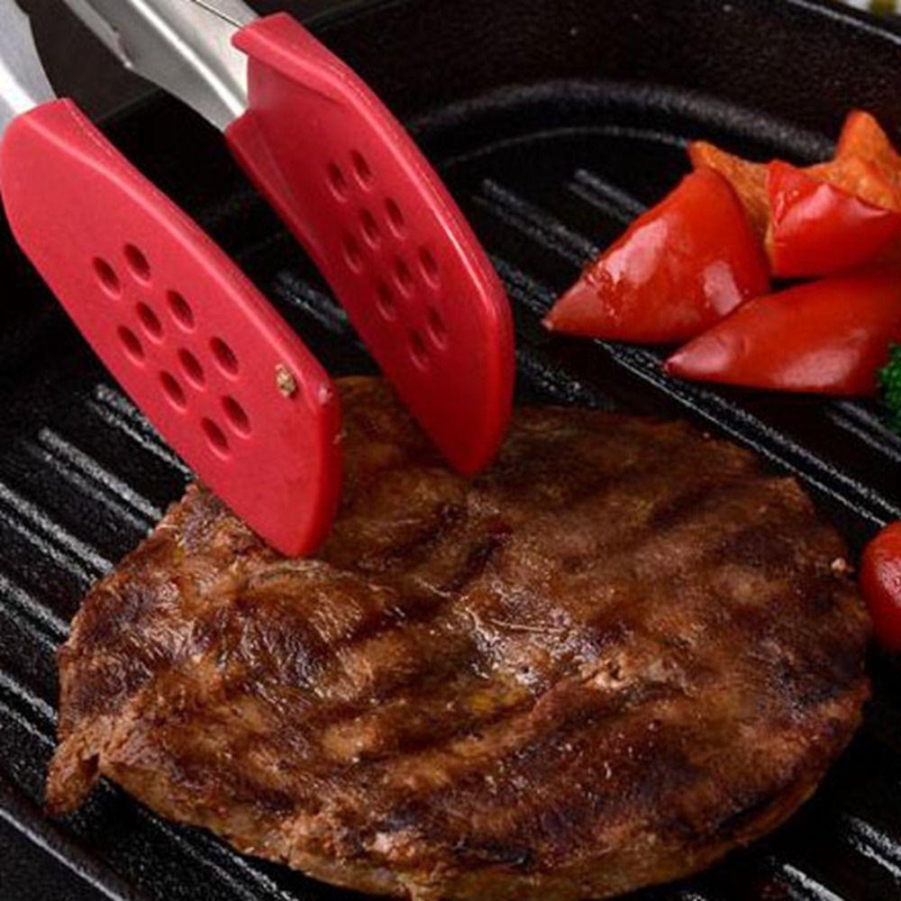 Food Grade Non-Stick Steak Tongs Silicone Head Cake Bread Tong BBQ Grilling Tongs  Barbecue