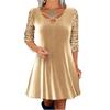 Spring and Autumn Women's Dress Fashion Solid Colour V-Neck Long Sleeve Beaded Casual Dresses