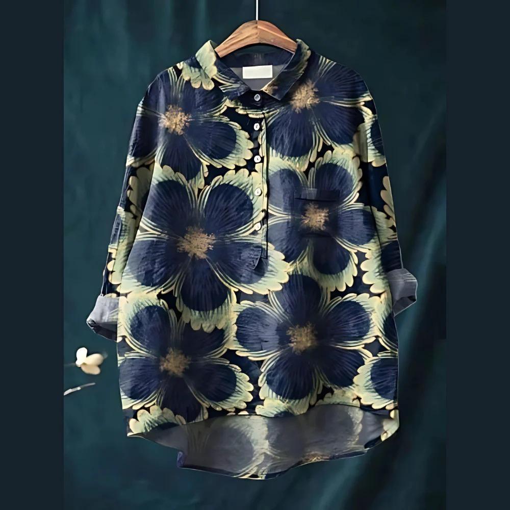 Damen Hemd mit Kragen, halber Knopfleiste, lockerem Schnitt, lässig, langen Ärmeln, aus Polyester