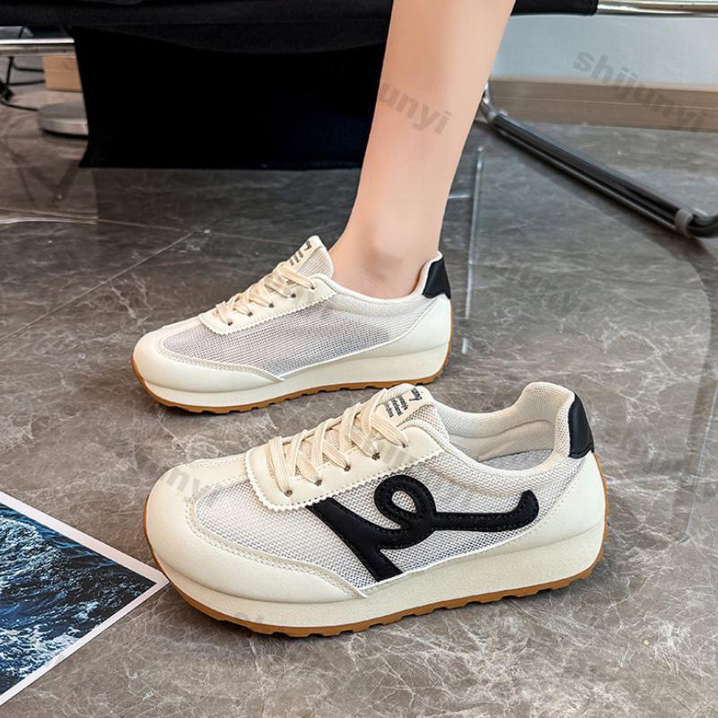 Fashion Women Shoes 2025 Summer New Fashion Comfort Height Increase Lace-up Sewing Casual Shoes Breathable Mesh Non Slip Women Sneakers