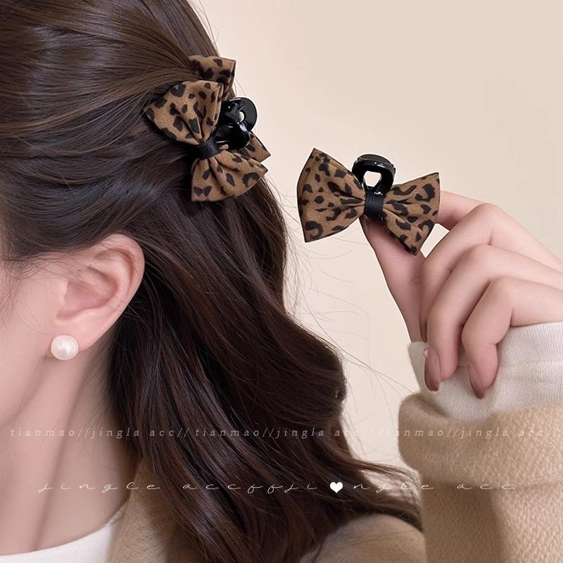 Leopard Print Princess Head Bow Clip Small Clip on The Side Bangs Clip on The Forehead Hair Clip Headwear and Hairpin