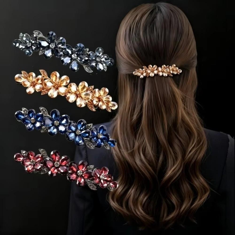 Rhinestone Spring Clip Hairpin Large Size Back of Head Half-tied Hairpin for Women
