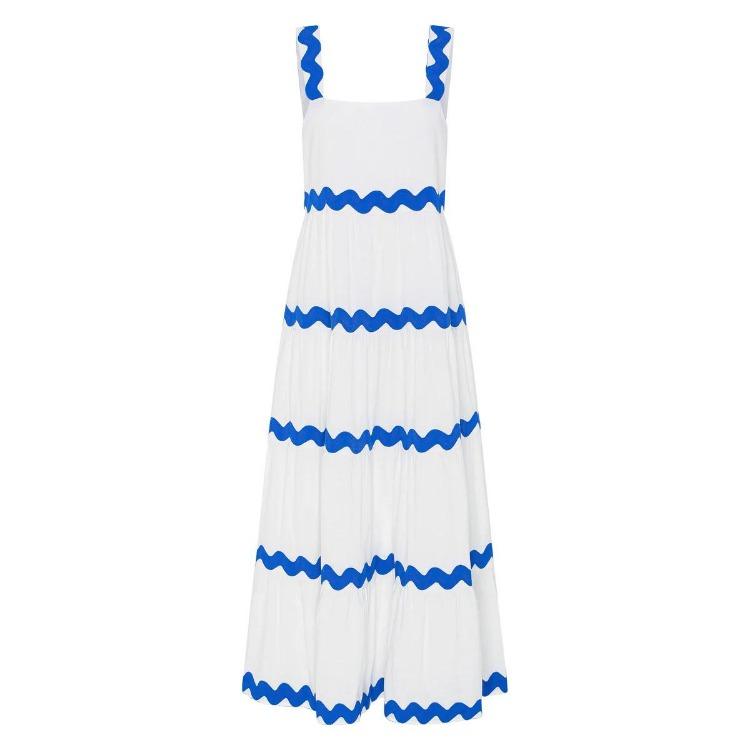 

Летнее женское свободное платье без рукавов с высокой талией А-силуэта без бретелек с длинными подтяжками, повседневные платья на весну S-XL XL