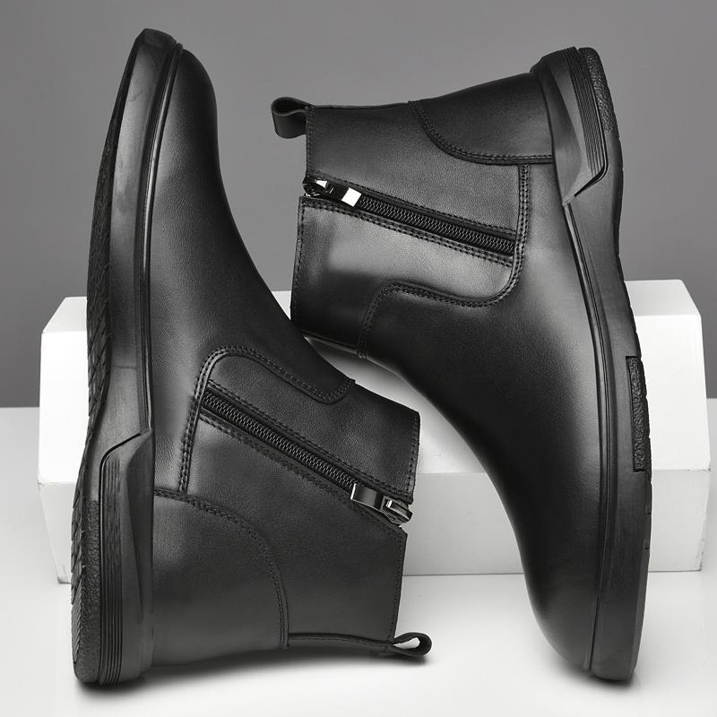 New Men's Black Ankle Boots Casual Side-Pull Warm Formal Boots Soft-Soled Comfortable And Anti-Slip Fashionable Walking Boots