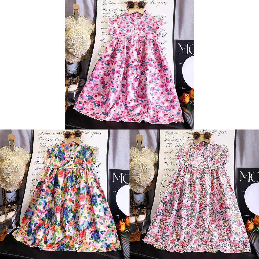 Korean Style Girl Summer Floral A Line Dress With Soft Fabric For Toddler Girls