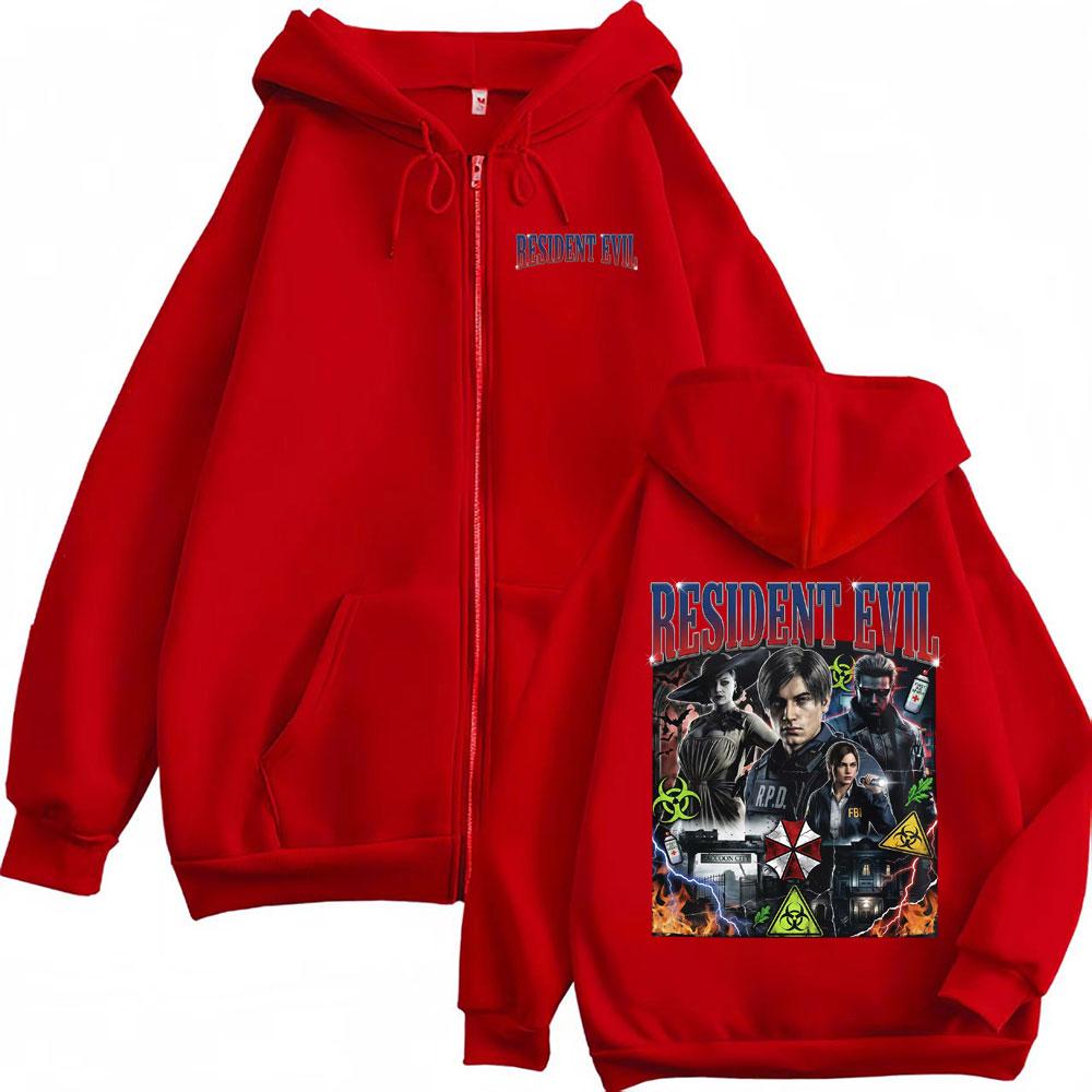 Resident Raccoon Police Dept Zip Up Hoodie Leon Kennedy Zipper Hoodies Men Women Vintage Style Jacket Sweatshirt