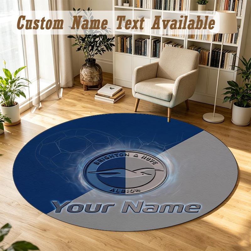 Round Rug Custom NameBrighton & Hove Albion Football Pattern Non Slip Carpet Home Floor Decor