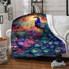 1pc Peacock Feather Print Blanket Lightweight Flannel Blanket Throw Blanket For Sofa, Bed, Travel, Camping, Livingroom, Office, Couch, Chair, And Bed