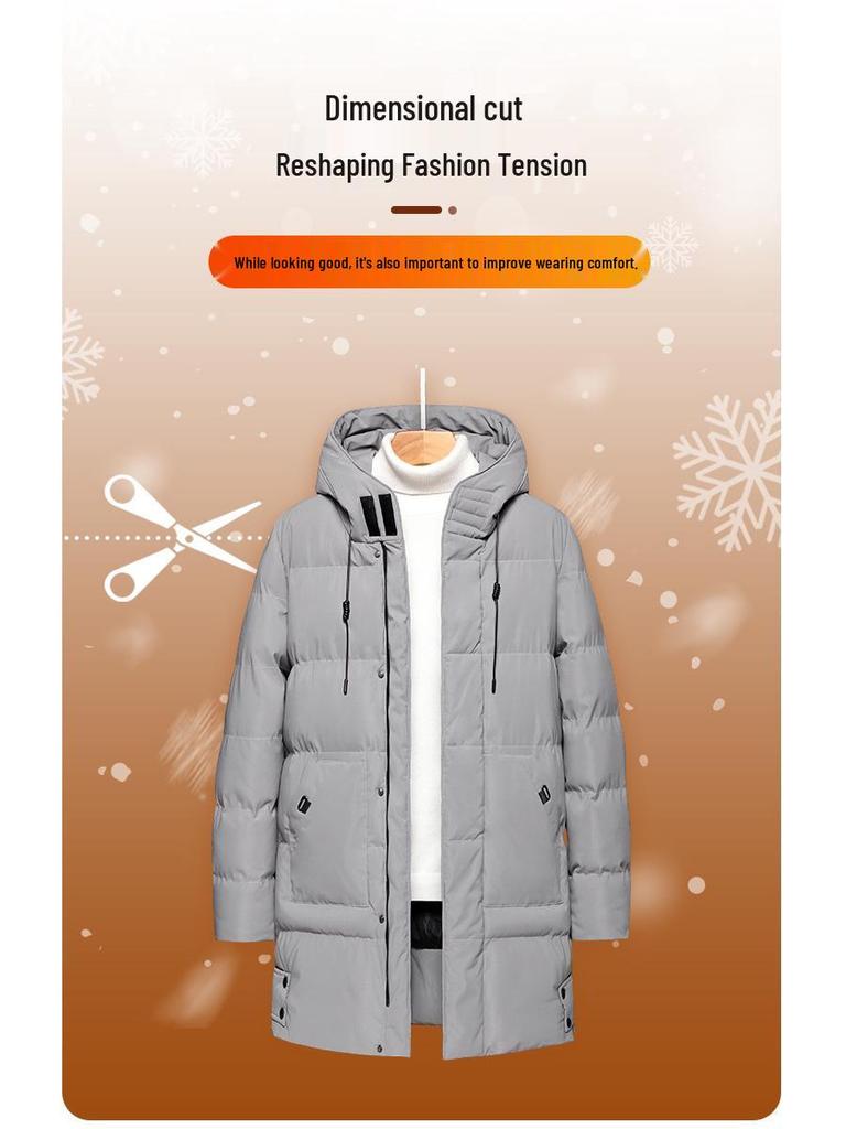 2025 Men's Mid-Length Hooded Winter Jacket - Thick Plus Size Cotton-Padded Coat
