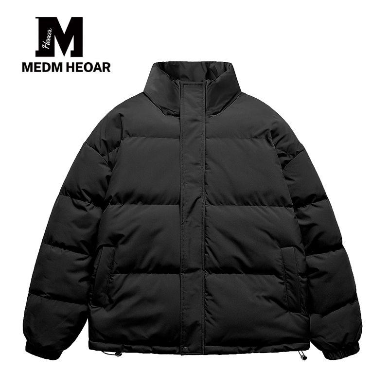 

Medm Heoar [Same Style as Wang Heyi] American Men s and Women s Cotton-Padded Jacket Couple look down Jacket Cotton-padded Clothes Outerwear Stand Collar Black [Solid Color] 3XL
