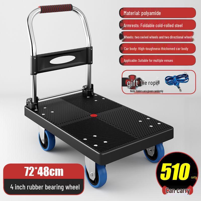 Compact Folding Flatbed Trolley: Silent, Lightweight, Multi-Functional Hand Truck for Pulling and Pushing Goods