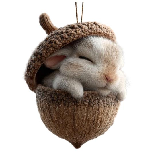 Skovdyr Eikenøttpynt Koselig Furu Kongle Dyr Julepynt 2D Akryl Skogsvesen Hengende Ornament for Naturelskere