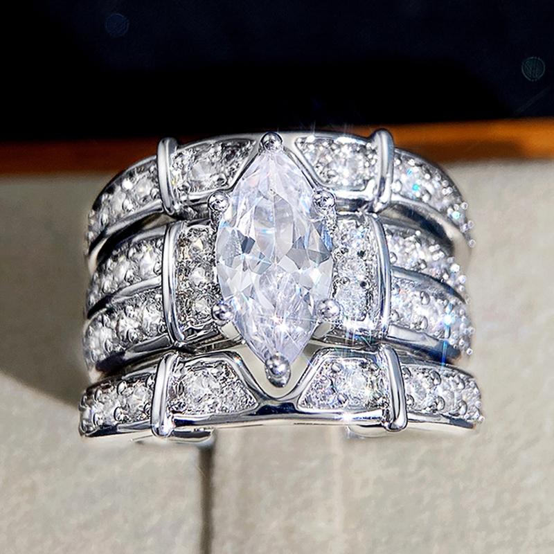 

Newly Designed Marquise Cubic Zirconia Set Rings for Women High-quality Silver Color 3Pcs Match Rings 2023 Trendy Jewelry 8