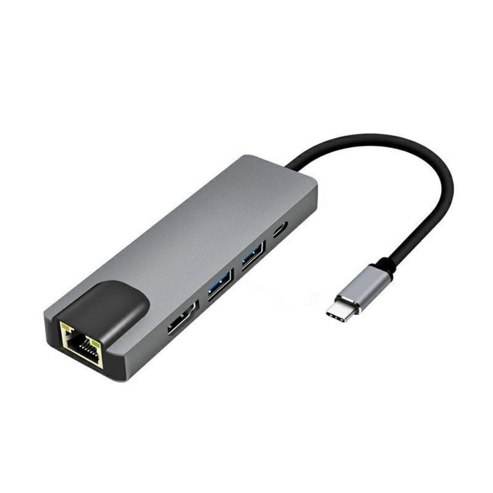 Multi Port USB C Hub 5 In 1 Type C To HDMI Ethernet USB Adapter for MacBook Laptop