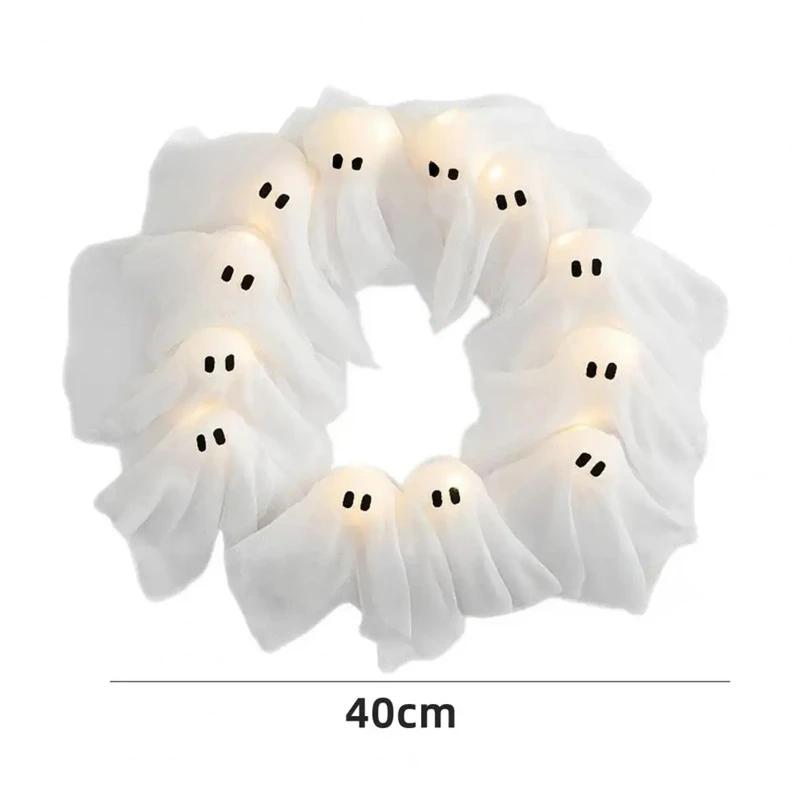 Halloween Light-up Ghost Wreath Decoration For Ndoor Outdoor Wall Decor Spooky Front Door Led Hanging Decor Props