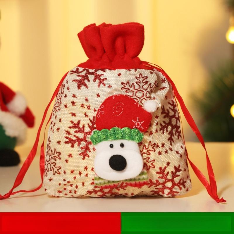Christmas Gift Bag, Linen Cartoon Christmas Candy Bag Tote Bag Santa Gift Bag
