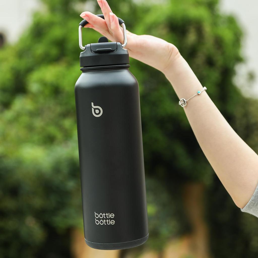 BOTTLE BOTTLE Water Bottle, 1.2 Liter, Large Capacity, Stainless Steel, Leak-Proof, 2-Way Lid, Suitable for Girls, Boys, and Adults, 1.2L, with Straw