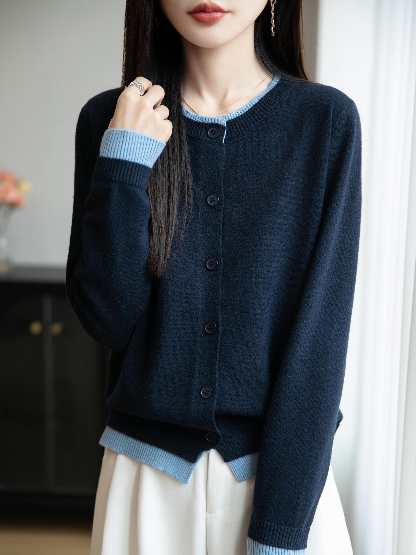 

Универсальный трикотажный кардиган-пальто в стиле колор-блок - Женский приталенный свитер с длинным рукавом свободного кроя для осени/зимы Medium