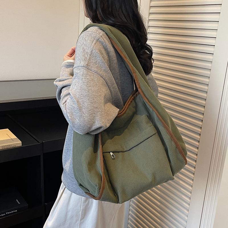 Corduroy Tote Bag Women's Commuter Shoulder Bag Large Capacity Student Class Handbag