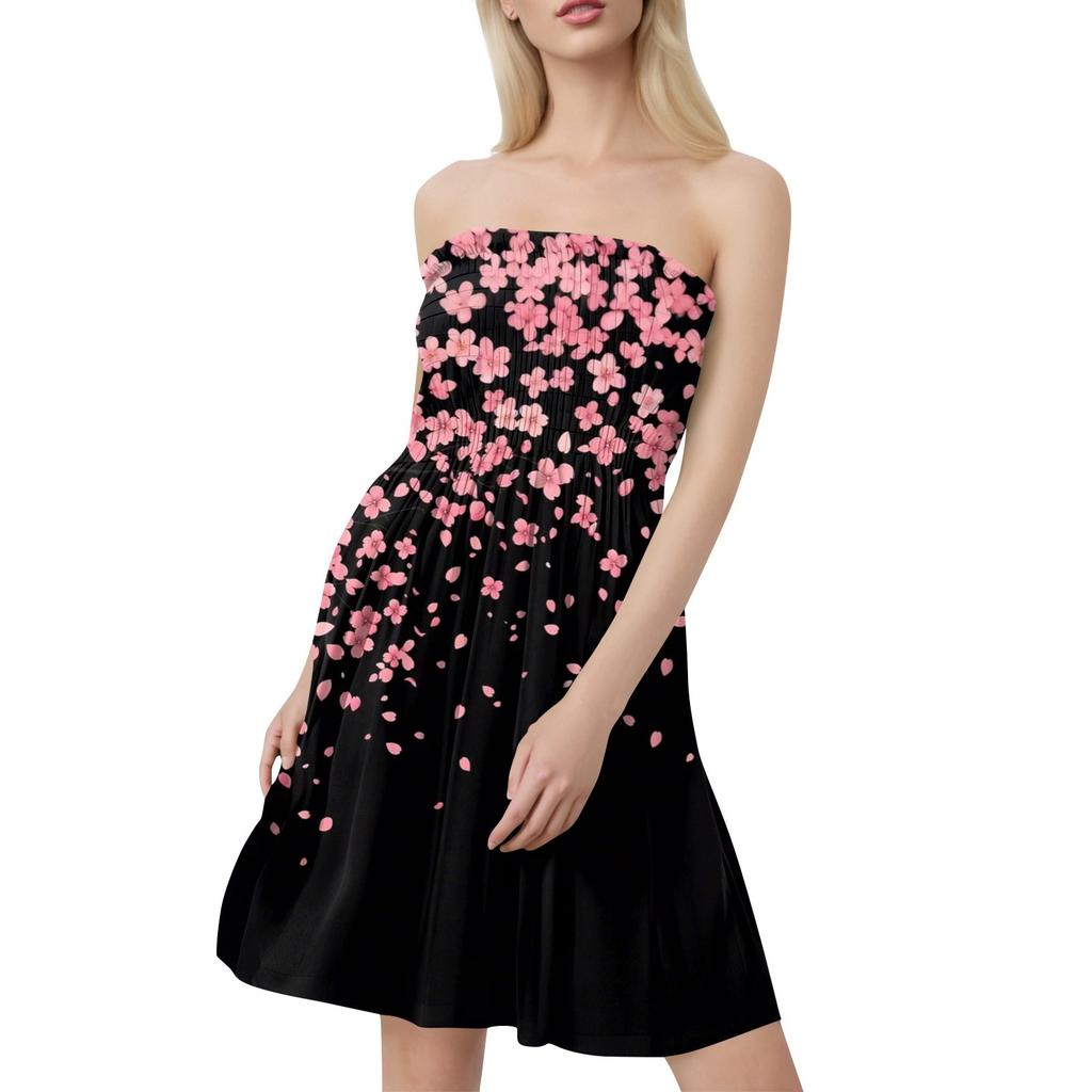 Modisches Damen-Freizeitkleid mit Bandeau-Ausschnitt und Blumendruck, ärmellos