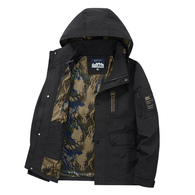 Men's Autumn New Men's Multi-Pocket Jacket Men's Printed Jacket Hooded Removable Men's Top