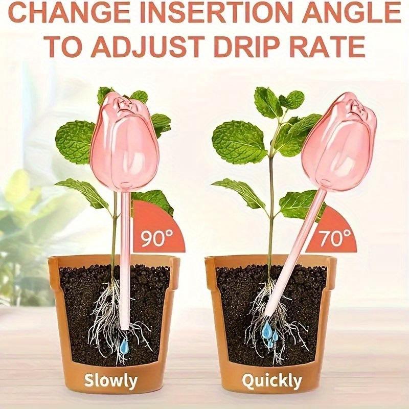 5Pcs Tulips Self Plant Watering Globes, Plastic Self Watering Planter Insert, Automatic Plant Waterer Devices Indoor Outdoor