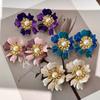 French Vintage Enamel Gradient Flower Pearl Stud Earrings - Luxurious Petal Design for Women
