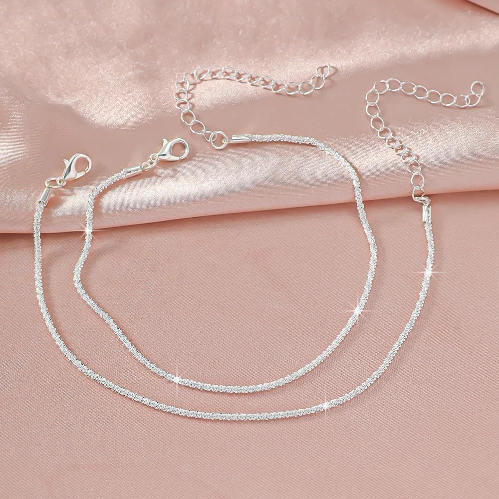Shiny Sparkling Simple Anklet for Women Gold Silver Color Elegant Jewelry Female Beach Ankle Bracelet on Foot Party Gift