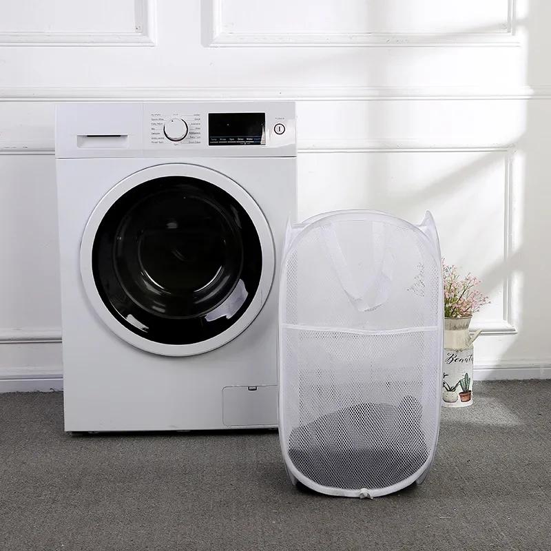 Large Capacity Dirty Clothes Basket Storage Bucket Mesh Bathroom Portable Foldable Dirty Clothes Basket