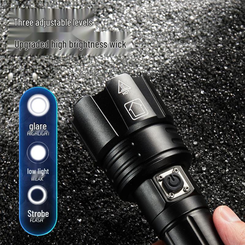 XHP70 High-Brightness LED Flashlight - Aluminum Alloy, Telescopic Zoom, Electric Display, Waterproof, Multifunctional Outdoor Handheld Light