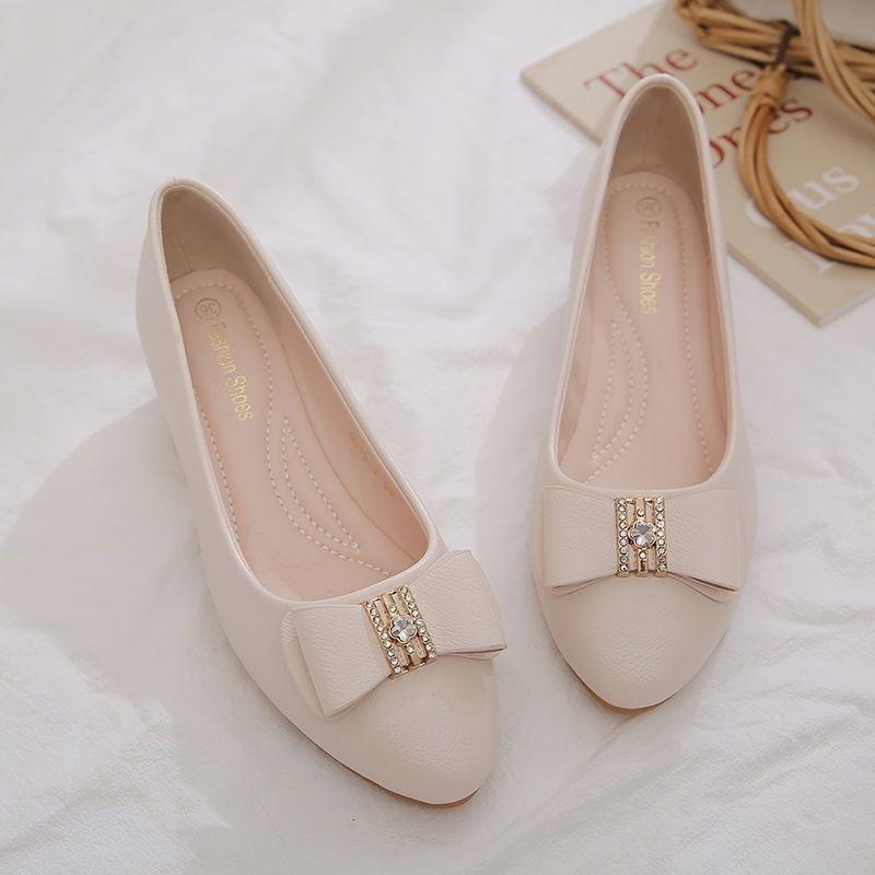 Women Pointed Toe Solid Color Shoes Ladies Non-slip Middle Heel Rhinestone Shoes Shallow Mouth Comfortable Shoes Footwears
