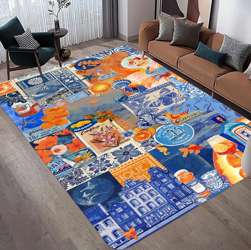 

Vintage Food Collage Area Rug Retro Pizza Seafood Breakfast Print Floor Mat for Kitchen Dining Room Living Room and Home Decor 40X60CM
