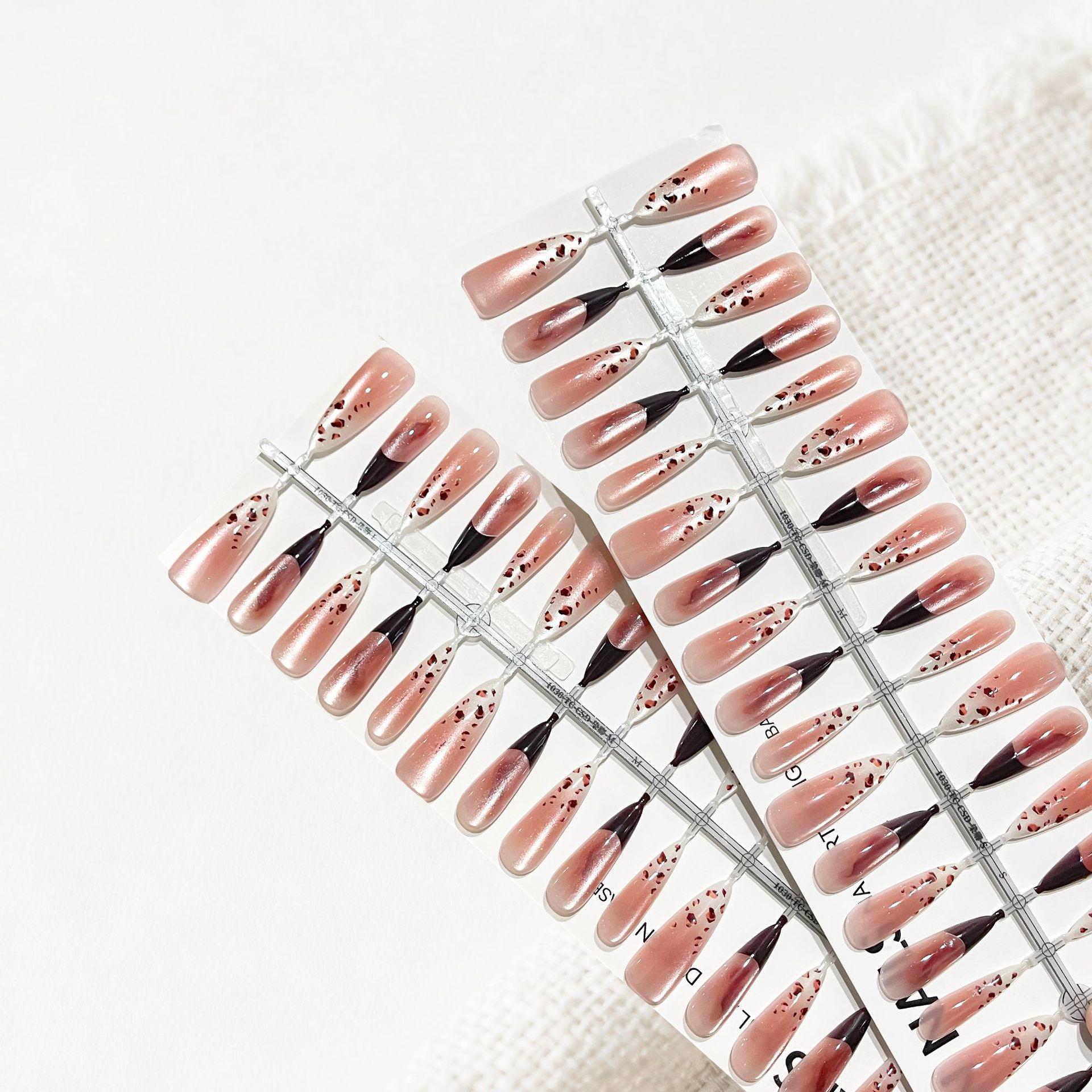 French Cat Eye Leopard Print Long Pointed False Nails