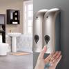 300ml*2 Wall Mounted Double-Head Manual Soap Dispenser Shower Gel Liquid Shampoo Dispenser Holder W/ Adhesive Stickers for Hotel