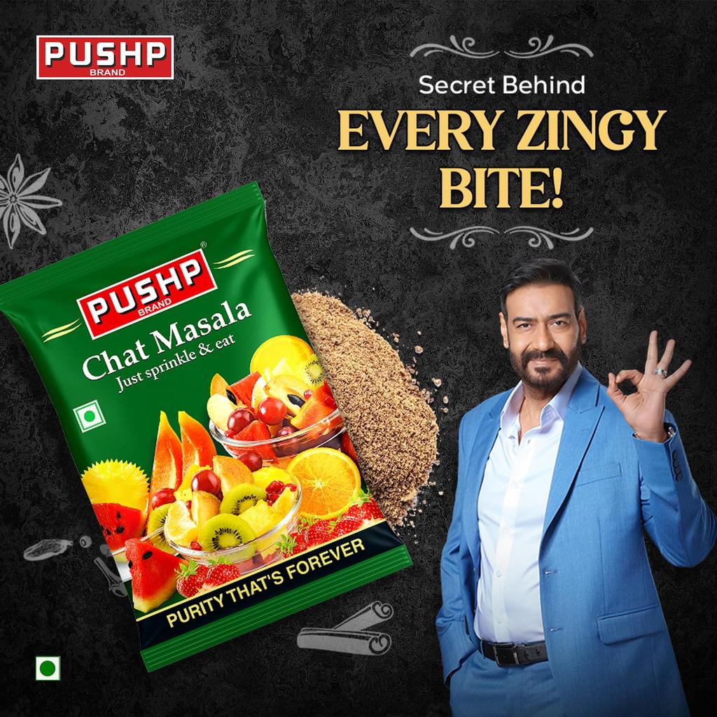 Pushp Chat Masala Würzmischung, säuerlich und scharf, für Obst, Snacks, Salate und Chaats, authentischer Geschmacksverstärker 200g x Packung à 2