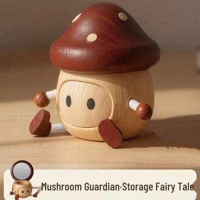Solid Wood Mushroom and Persimmon Garlic Man Ornaments - Creative Storage Box for Souvenirs & Small Items