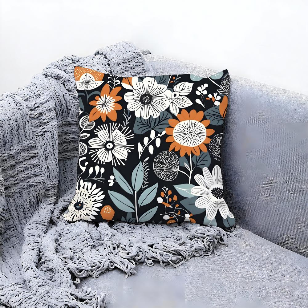 Beautiful Scandinavian Floral Print Cushion Cover Comfort Reversible Pillow Cove In One Design For Any Room & Car Interior