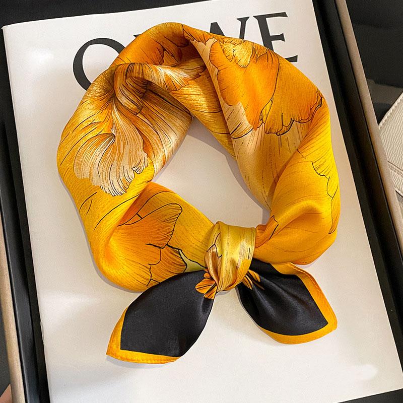 100% Pure Silk Scarf Women Hair Fashion Foulard Square Small Headband Hijab Print Poncho Scarves Bandana 53Cm