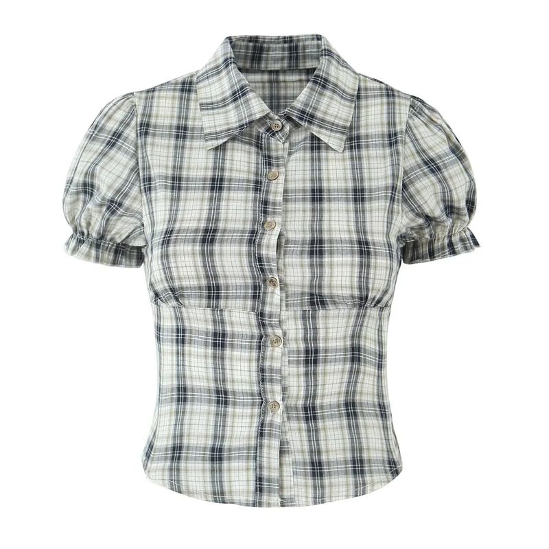 

Summer Senye Vietnam Design Sweetheart Sexy Style Retro Plaid Shirt Tops + Cake Two-Piece Overskirt Suit Army Green check shirt L