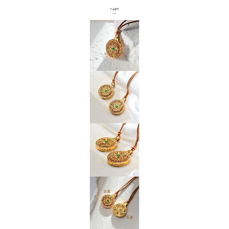 Meier Ancient Method Sand Gold Enamel Inlaid with Diamonds Eight Treasures Rotating Compass Fashion Pendant Chain Necklace National Trend Style