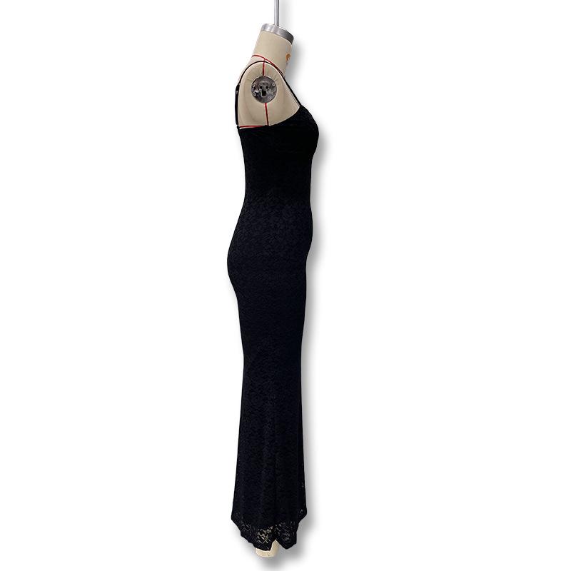 2023 Summer Women's Sexy Spaghetti Strap Lace Dress - Slim Fit, Transparent, Solid Color, Sleeveless