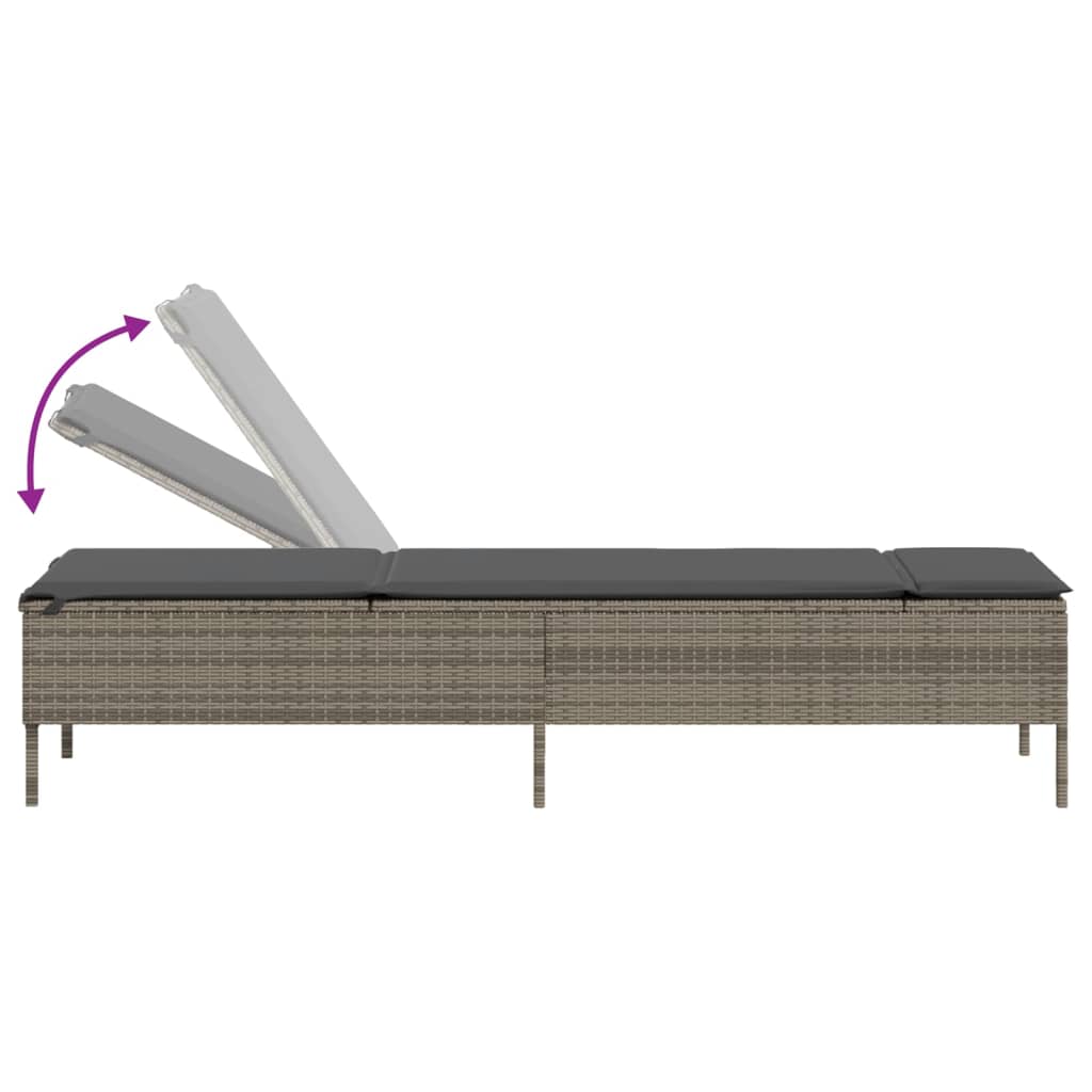 Sun Lounger with Table and Cushion Gray Poly Rattan