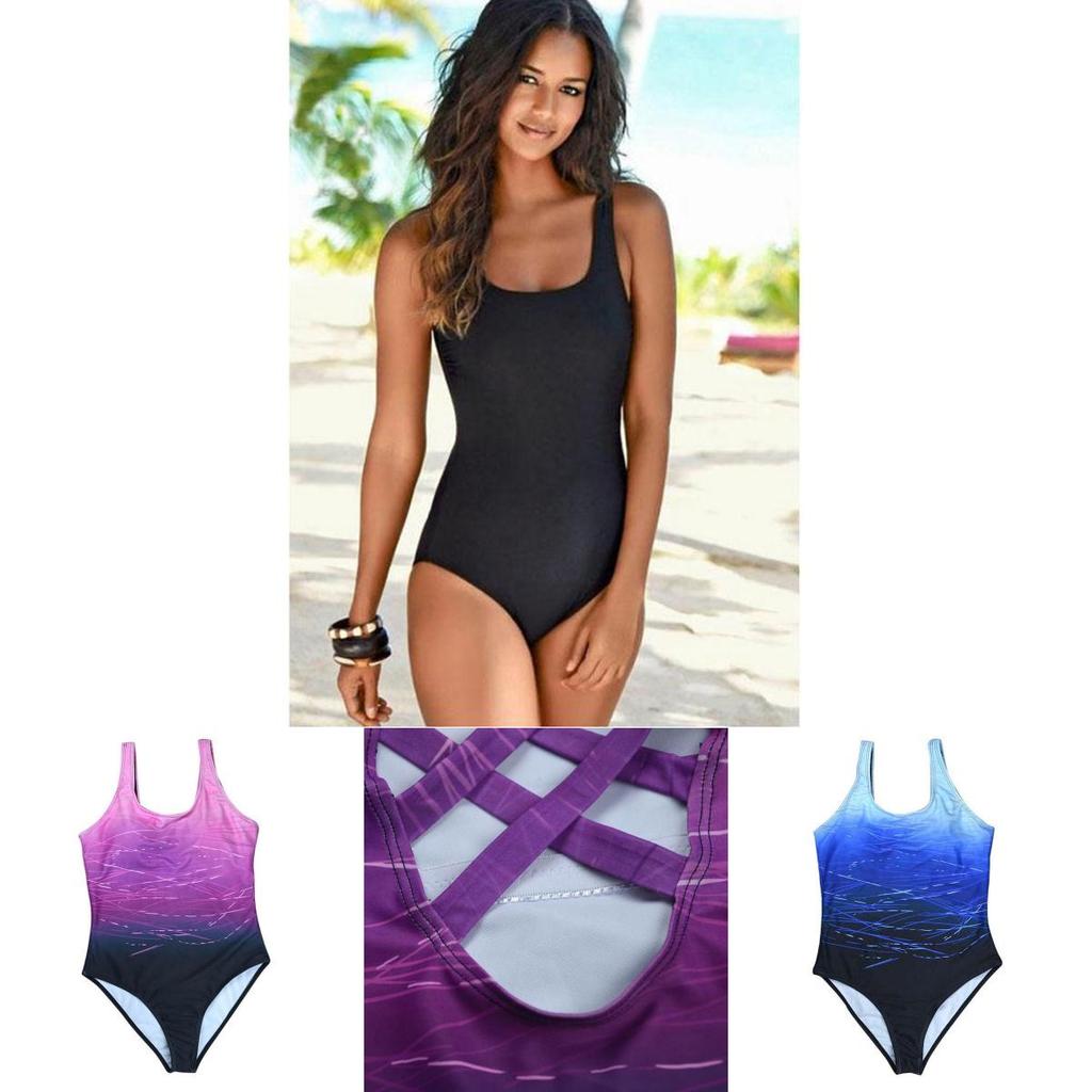 Stylish Women's Summer Halter One Piece Back Cross Swimsuit Bikini In Vibrant Gradient Plus Print