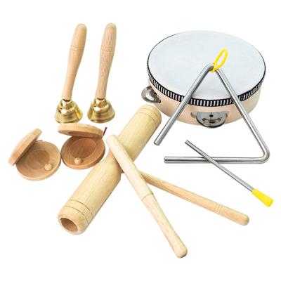 Regalo Educational Percussion Instrument Set Toy Wooden Percussion Present Kids Toy Tambourine Triangle Castanet Wood Block Handbell Music Uncolored