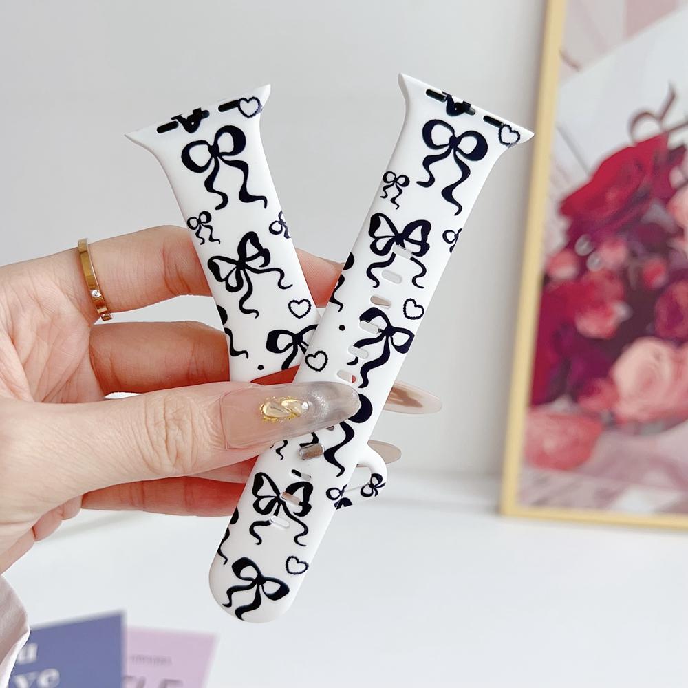 

Bow Silicone loop For Apple Watch band women 11/10/9/7/ 38mm 40mm 41mm 42mm 44mm 45mm 46mm Strap 38mm40mm41mm чёрный