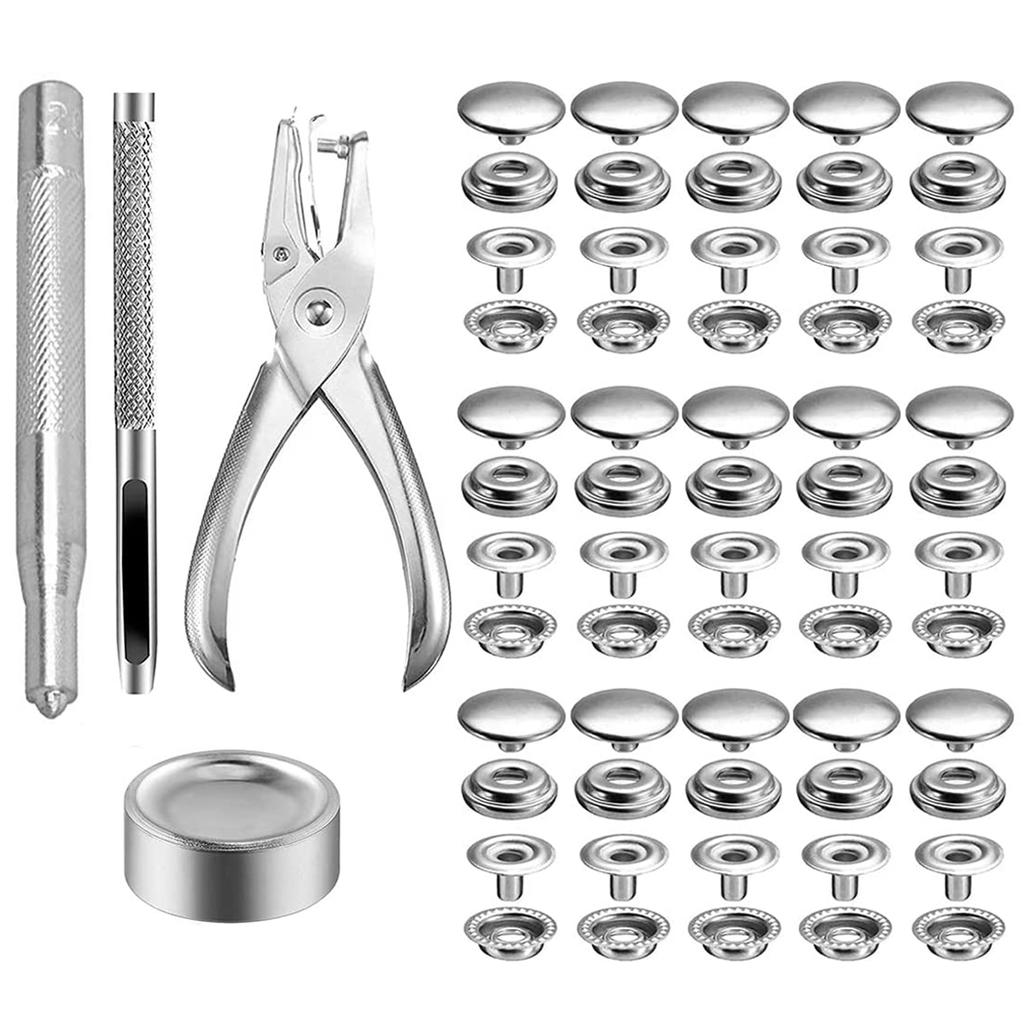 1 Set Metal Snap Fasteners Button Kits Heavy Duty Snap Button Tool with Adjustable Pliers Sewing Accessories for Clothes Leather