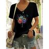 New Women T-shirt Simple Graphic Print Oversized Women's Trending Clothing Fashion Short Sleeve Shirt Women V-Neck Blouse 2025