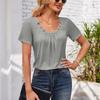 Women's Square-neck Top Pleated Solid Color Loose Button T-shirt
